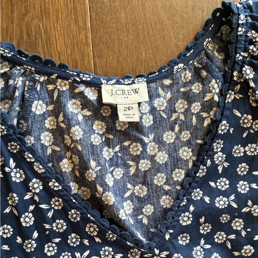 J. Crew Navy Midi Floral Dress Scallop Neckline - Picture 3 of 6